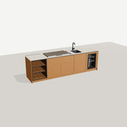 Configured outdoor kitchen — 3000 × 700 mm · 890 mm high