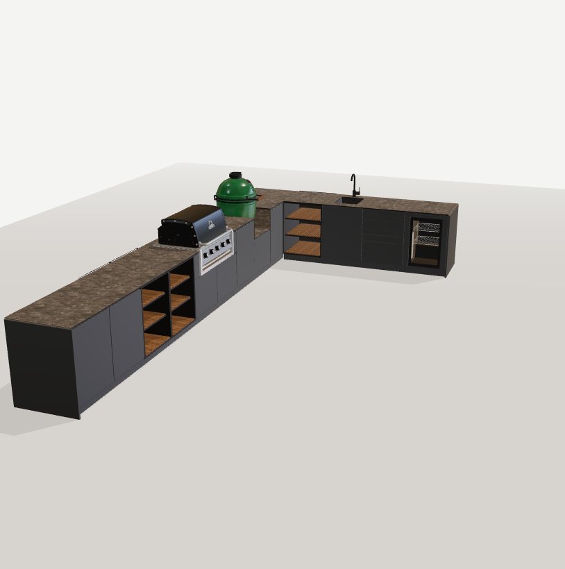 Configured outdoor kitchen — 8420 × 700 mm · 890 mm high