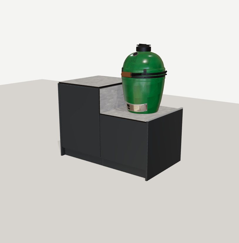 Configured outdoor kitchen — 1200 × 700 mm · 890 mm high