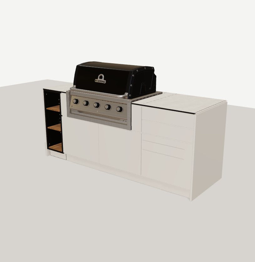 Configured outdoor kitchen — 2100 × 700 mm · 890 mm high