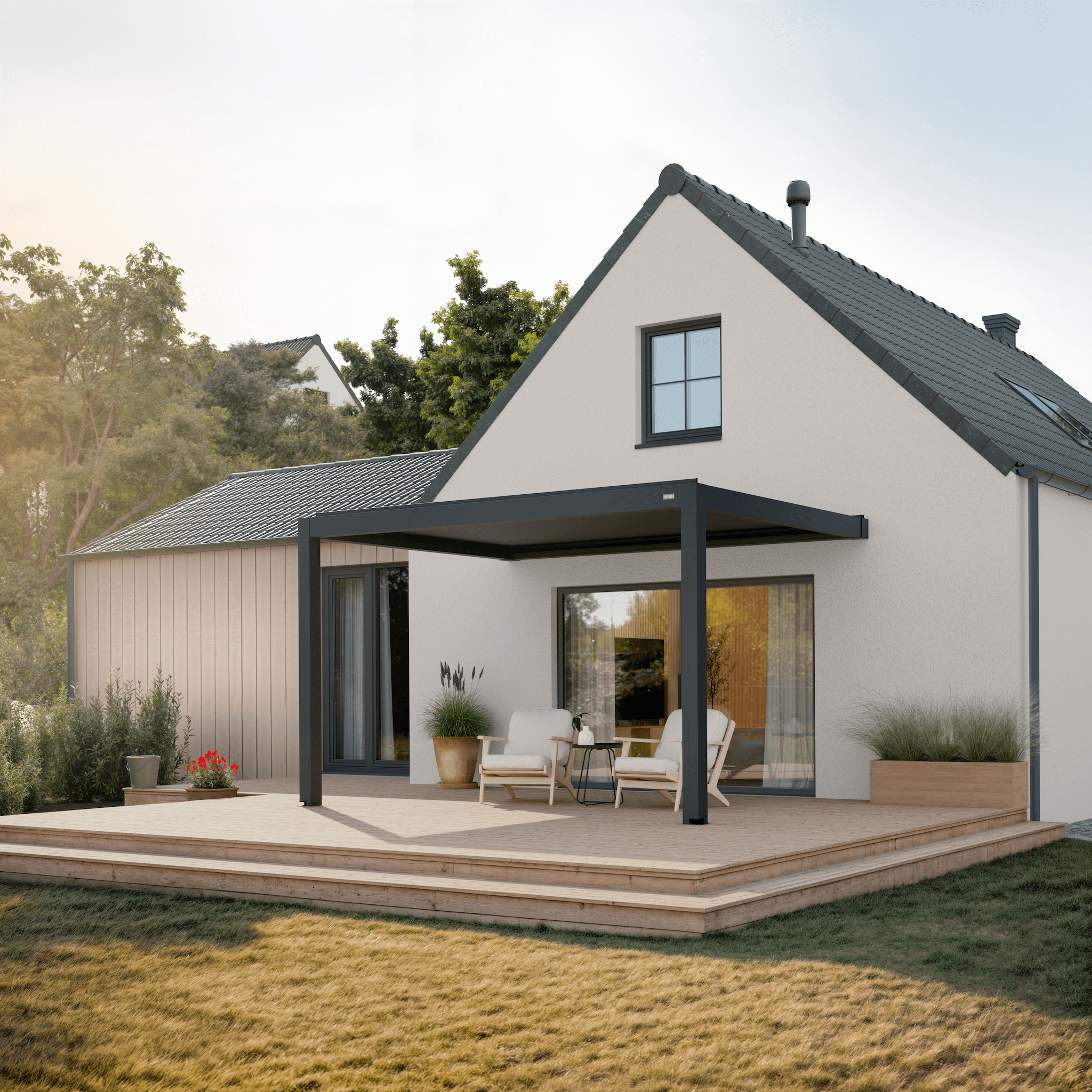 Pergola Classic — 3m x 4m / Anthracite (RAL 7016) / Wall-mounted