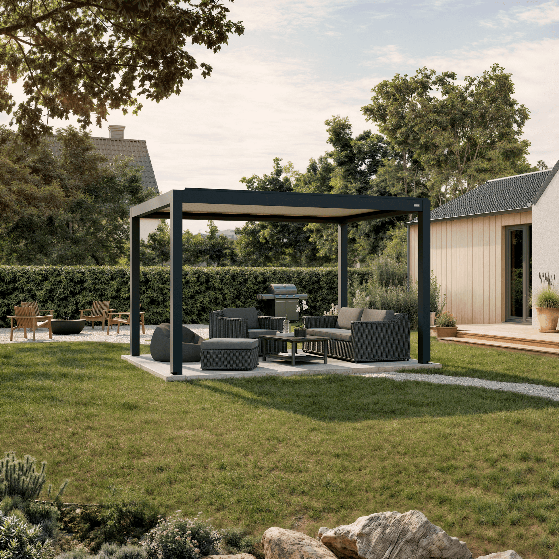 Pergola Classic — 3m x 4m / Anthracite frame / white louvres / Freestanding