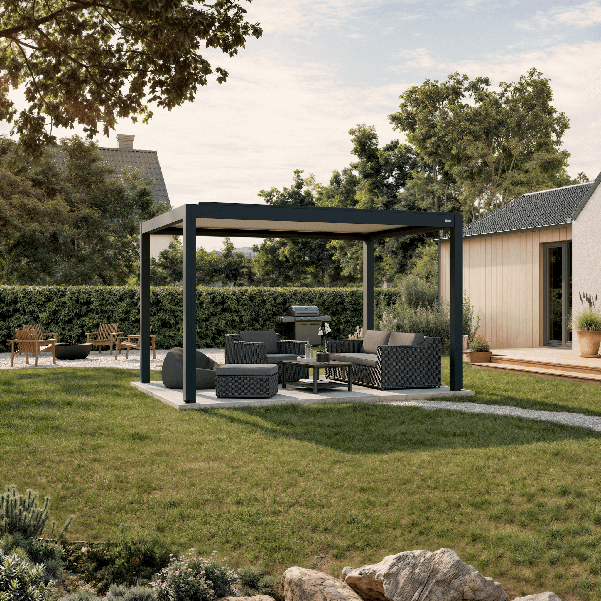 Pergola Classic — 3m x 4m / Anthracite frame / white louvres / Freestanding