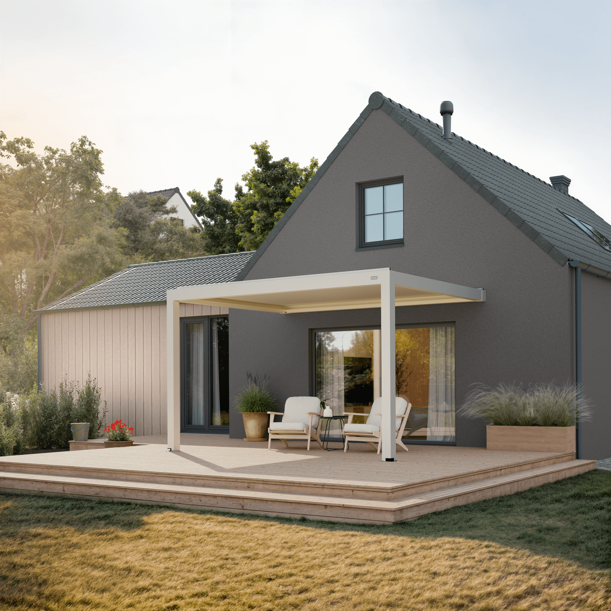Pergola Classic — 3m x 4m / White (RAL 9010) / Wall-mounted