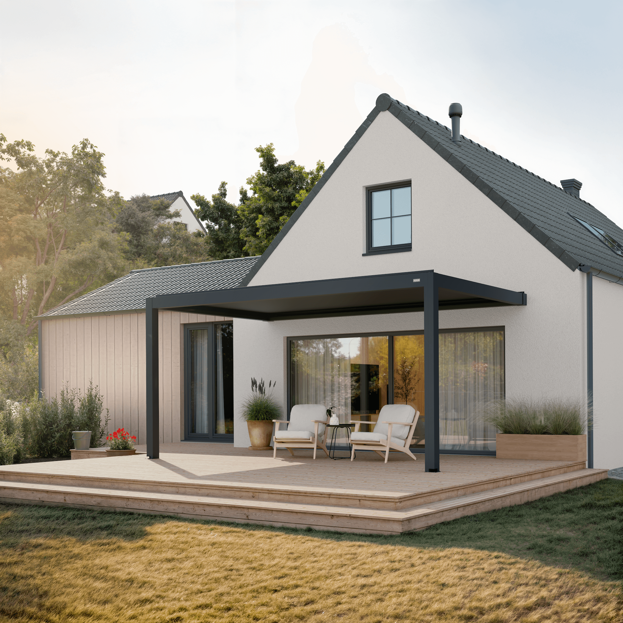 Pergola Classic — 3m x 5m / Anthracite (RAL 7016) / Wall-mounted