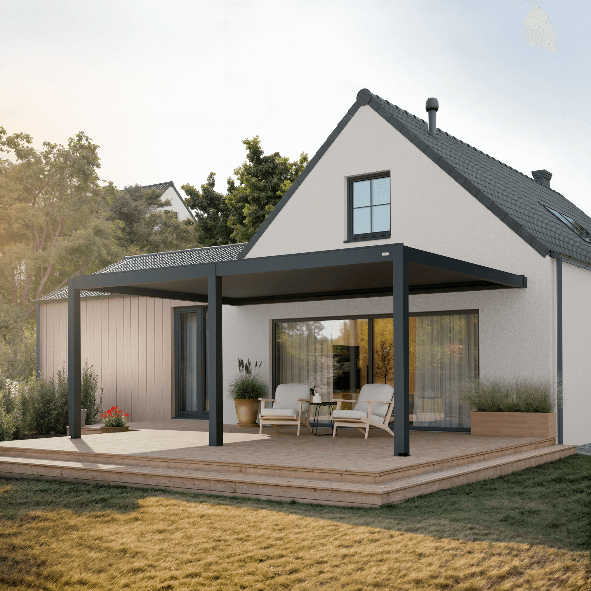 Pergola Classic — 3m x 6m / Anthracite (RAL 7016) / Wall-mounted