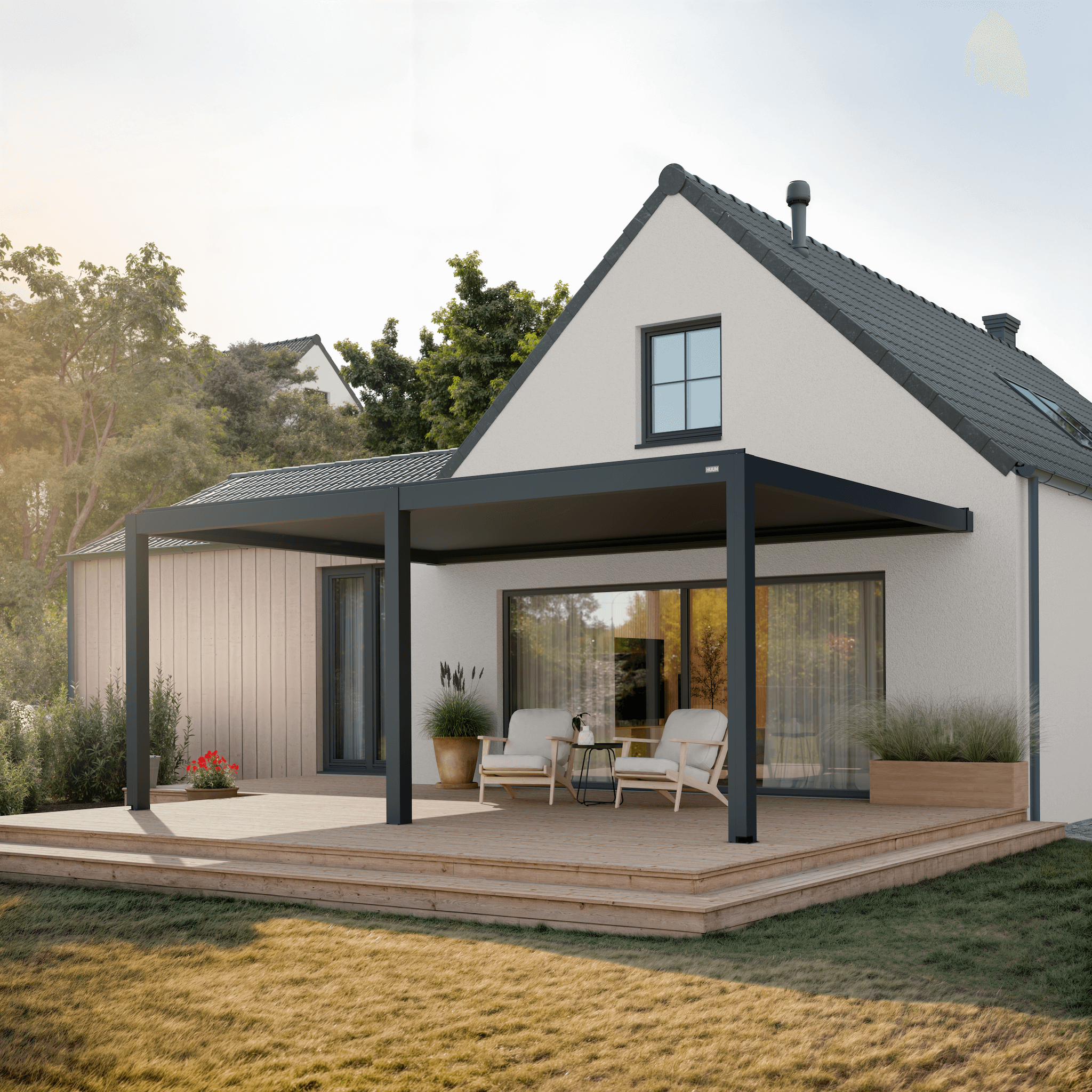 Pergola Classic — 3m x 6m / Anthracite (RAL 7016) / Wall-mounted