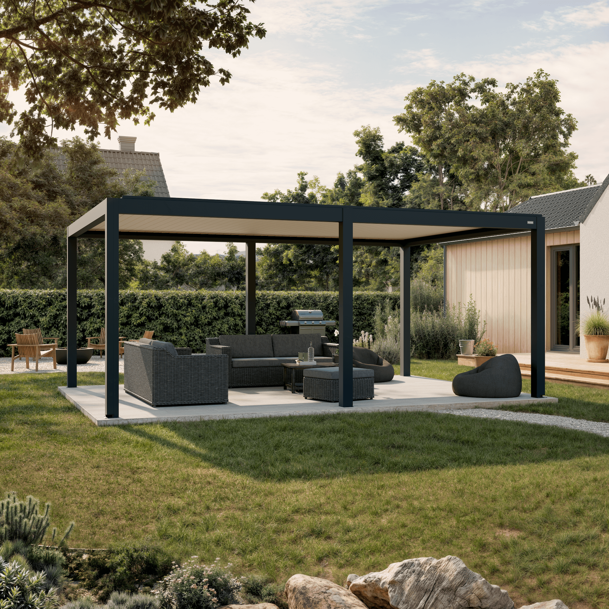 Pergola Classic — 3m x 6m / Anthracite frame / white louvres / Freestanding