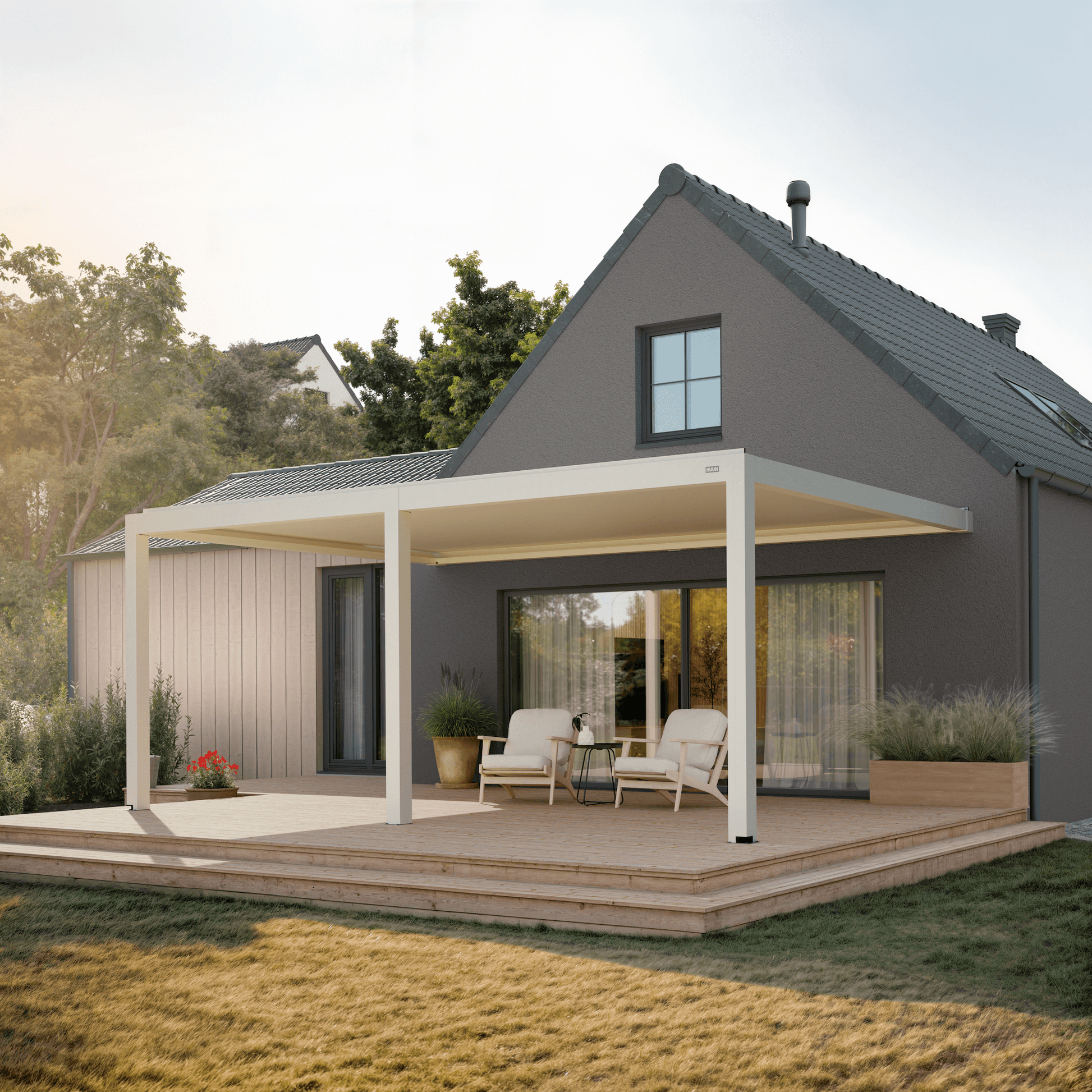 Pergola Classic — 3m x 6m / White (RAL 9010) / Wall-mounted