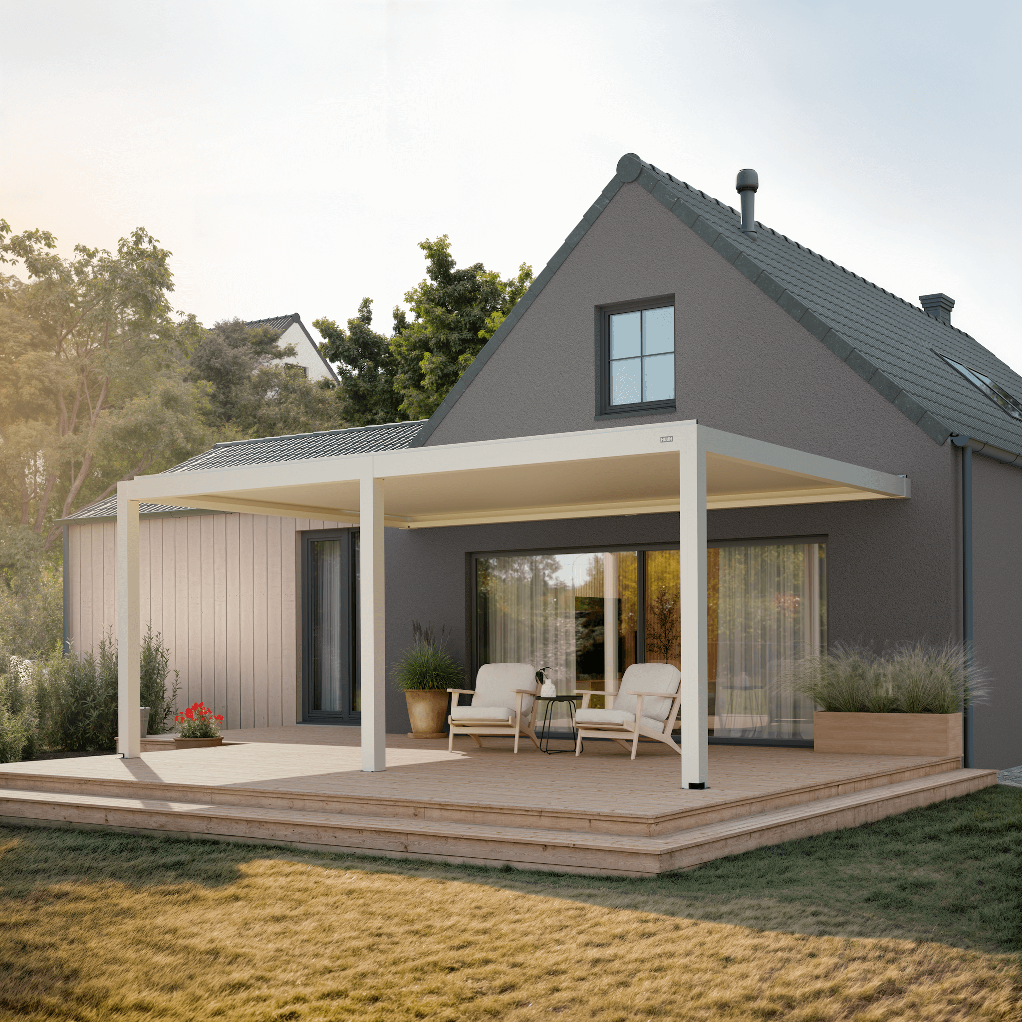 Pergola Classic — 3m x 6m / White (RAL 9010) / Wall-mounted