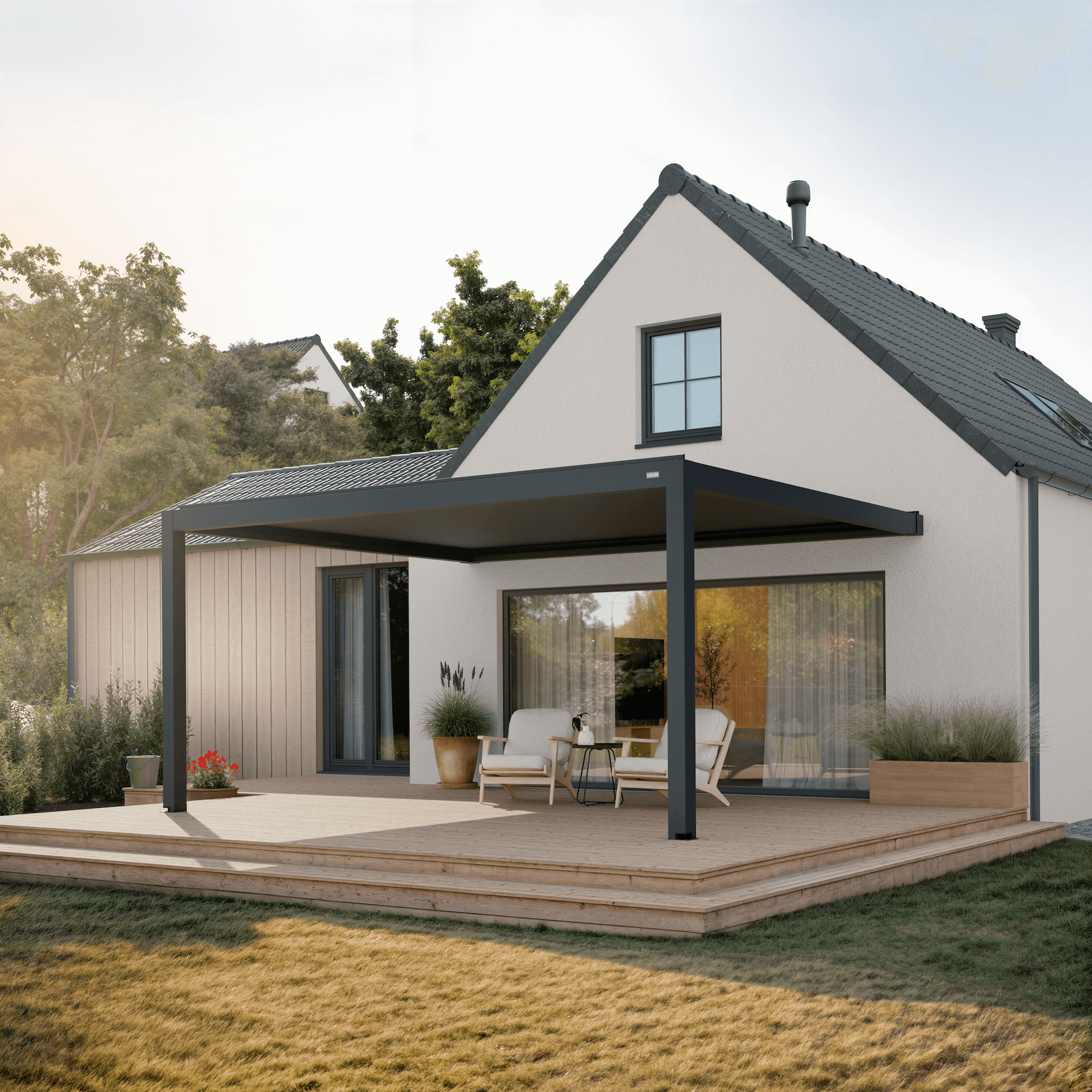 Pergola Classic — 4m x 5m / Anthracite (RAL 7016) / Wall-mounted