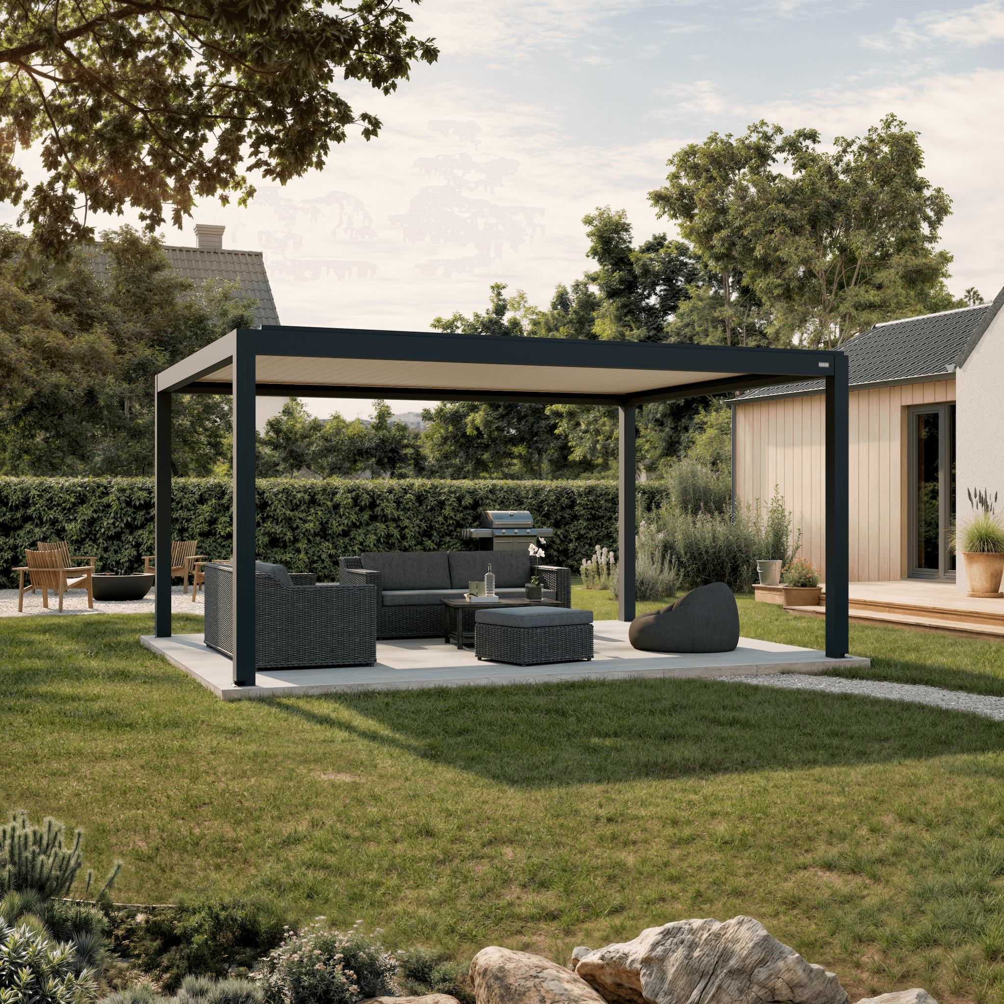 Pergola Classic — 4m x 5m / Anthracite frame / white louvres / Freestanding